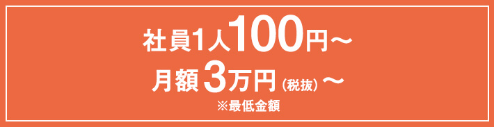 社員1人100円～ 月額3万円（税抜）～ ※最低金額